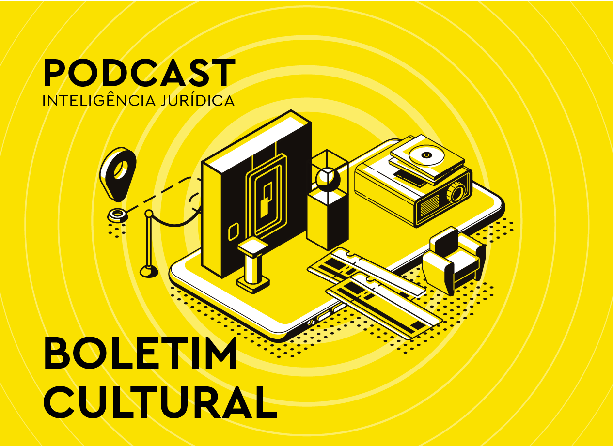 Arte ilustrativa com elementos de texcnologia mesclados com referências de exposição em museus, como quadros e obras de arte