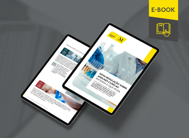 Illustrative mockup of two tablets, one above the other, with images of the e-book's internal content. In the top right-hand corner, a descriptive strip in yellow and gray, with the name "e-book" written on it.