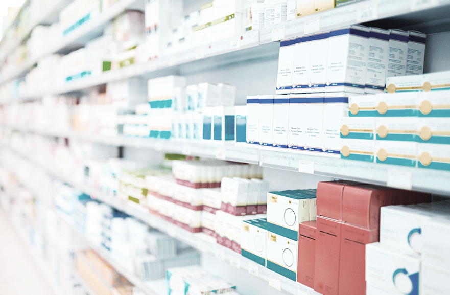 Medicine shelf in a pharmacy