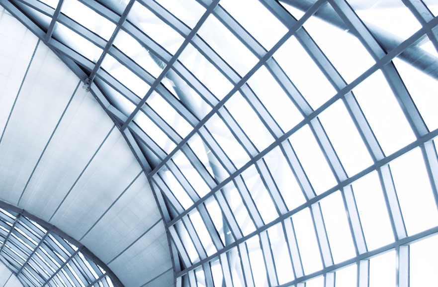 Bottom image of a glass ceiling, mirrored in blue