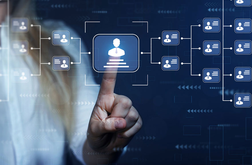 Illustration of a person using a hologram technology system