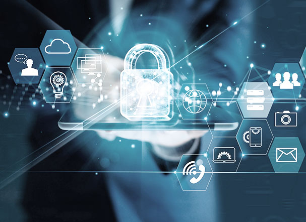 Graphic illustration of technology-related icons