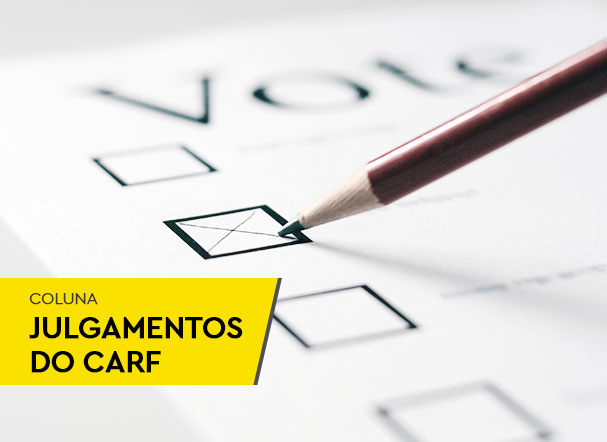 Imagem ilustrativa. Impressão de prova com questão de múltipla escolha sendo assinalada por um lápis. No canto inferior esquerdo, faixa amarela com os dizeres: "coluna Julgamentos do Carf"