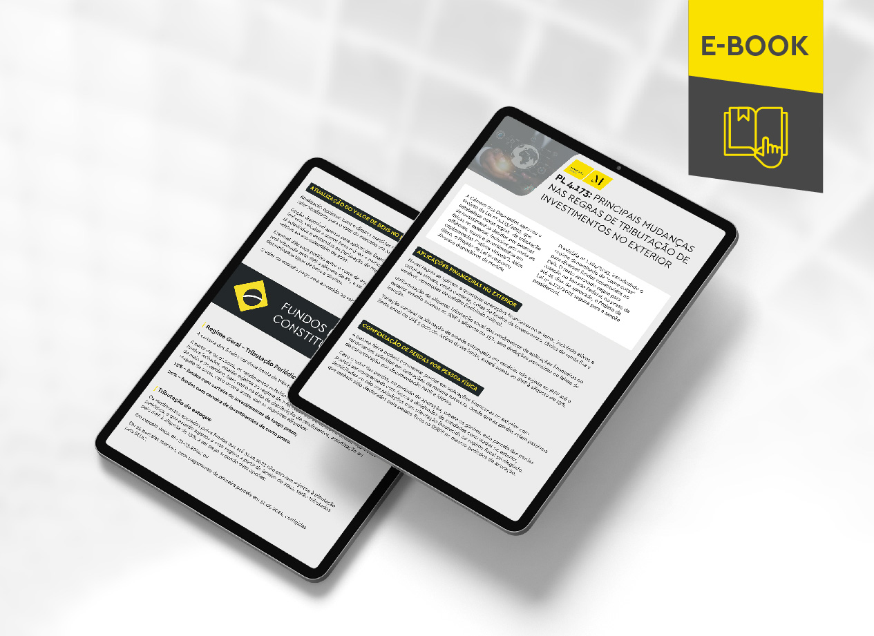 Illustrative mockup of two tablets, one above the other, with images of the e-book's internal content. In the top right-hand corner, a descriptive strip in yellow and gray, with the name "e-book" written on it.