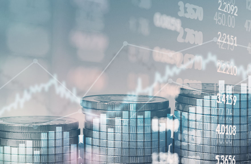 imagem gráfica e três pilhas de moedas, com variáveis numéricas à direita